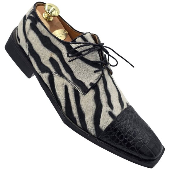 David Eden Other - Vintage David Eden Mens Size 9 Alligator Pony Hair Zebra Black White Spectators